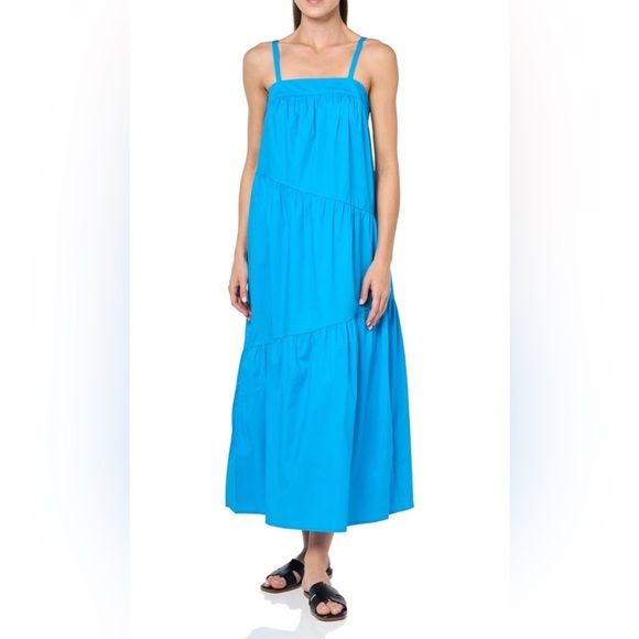 NWT Donna Morgan Tiered Stretch Cotton Maxi Sundress, Hawaiian Ocean - Picture 1 of 15